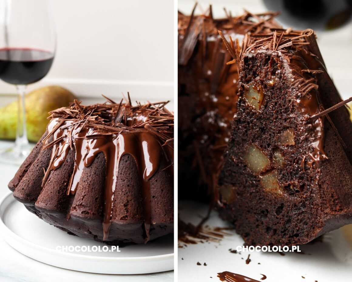 czekoladowe ciasto z winem i gruszkami