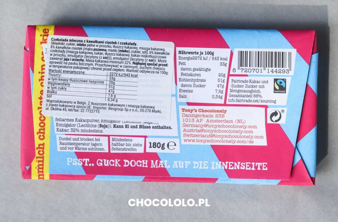 Skład czekolady mlecznej z ciasteczkami Tonys Chocolonely
