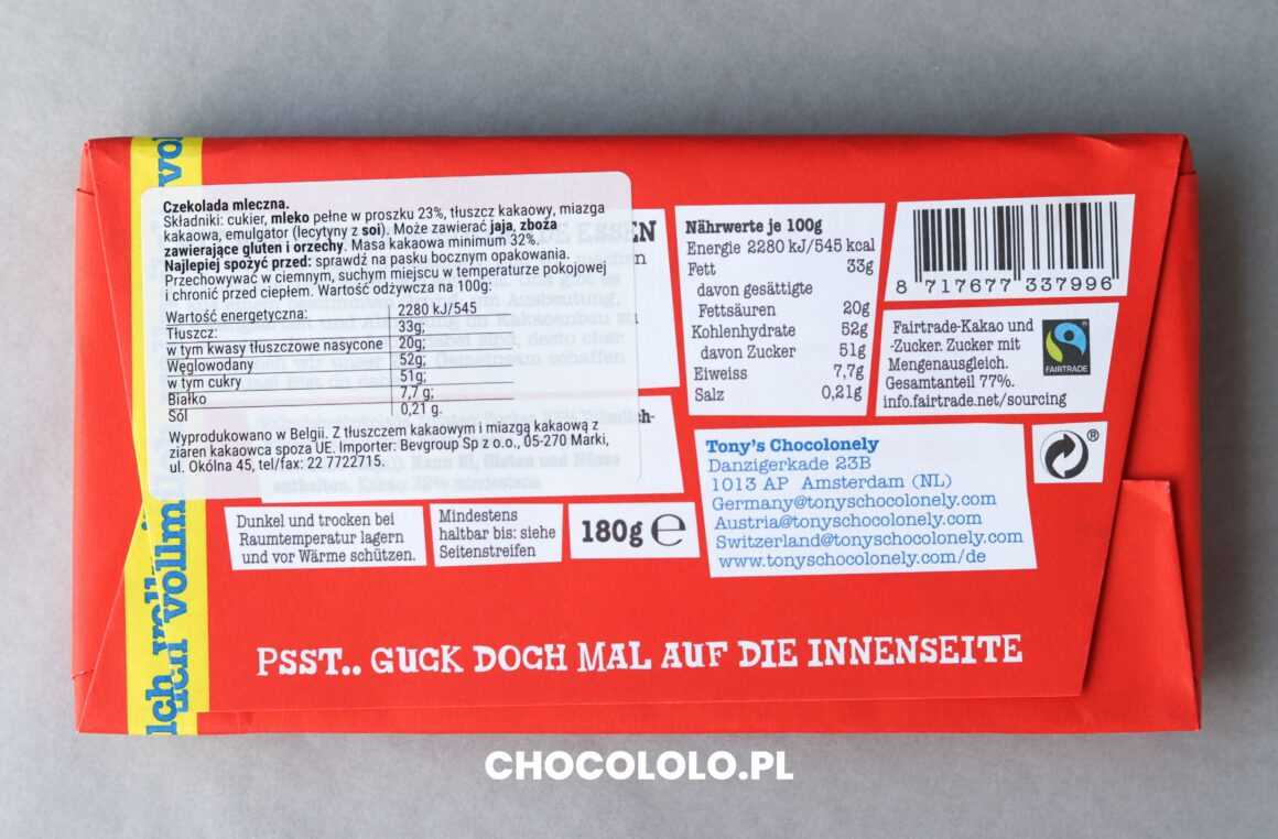 Skład mlecznej czekolady Tonys Chocolonely