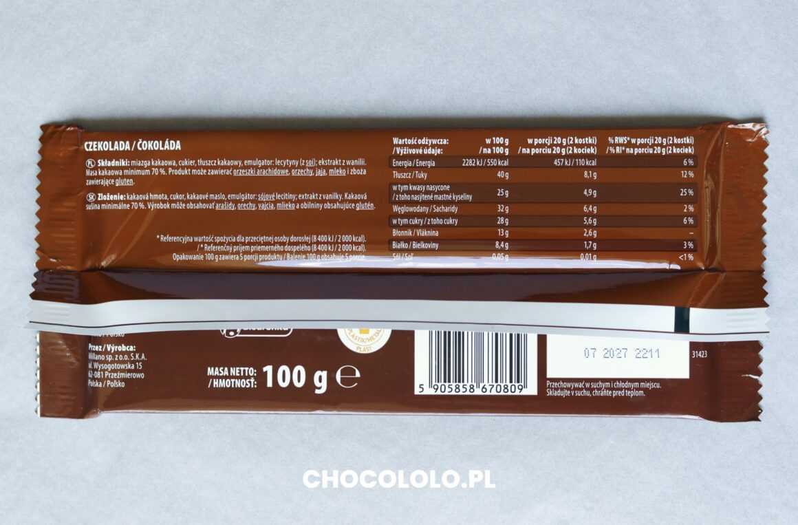 Skład czekolady gorzkiej 70% Meltie