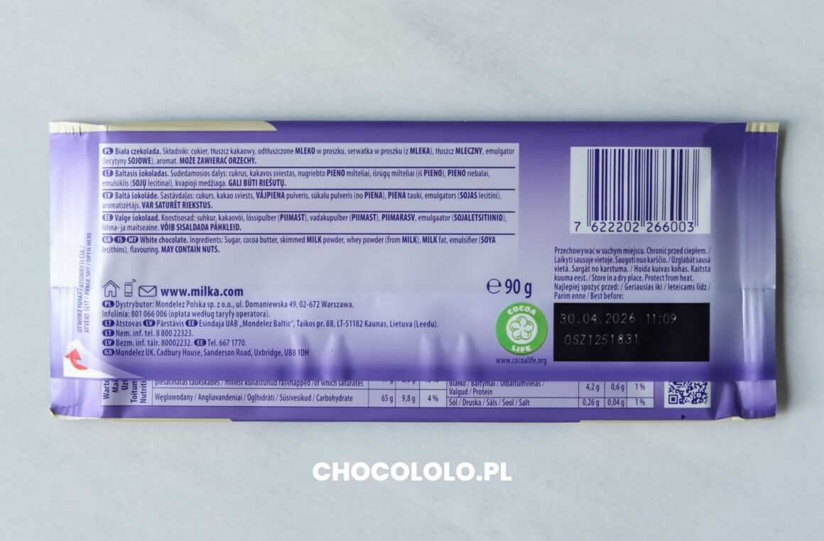 skład czekolady białej milka