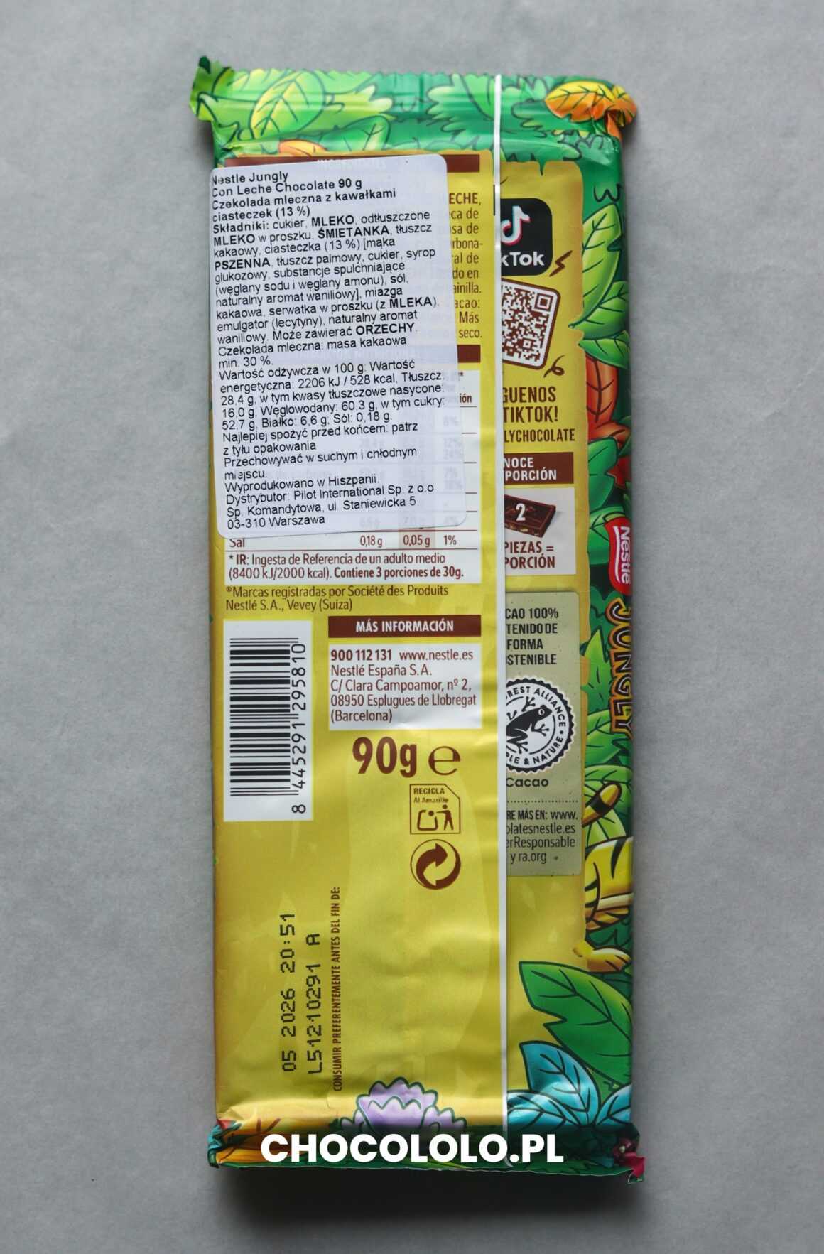 Nestle Jungly czekolada mleczna z kawałkami ciasteczek skład