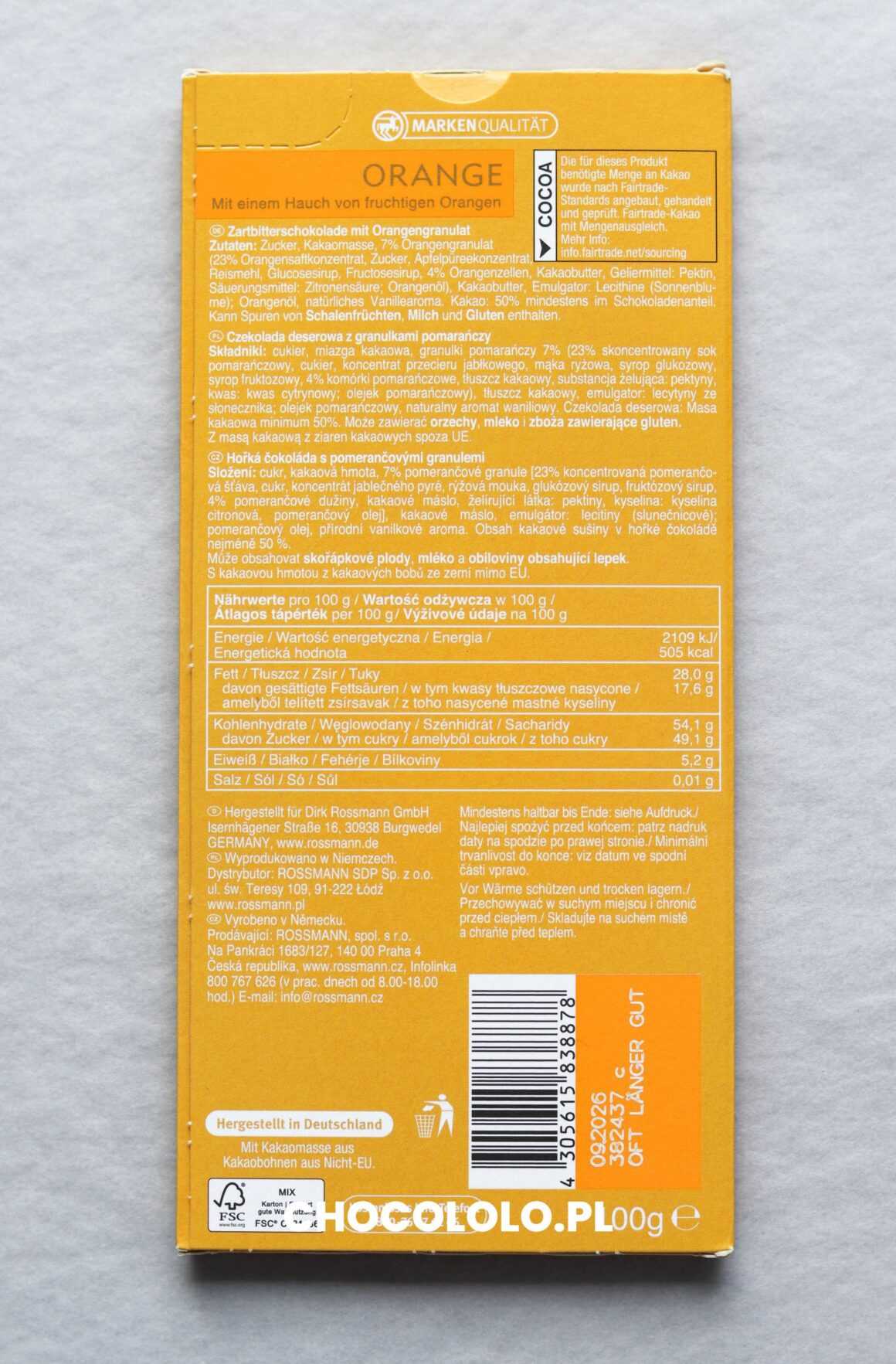 Das Exquisite Czekolada deserowa z pomarańczą skład