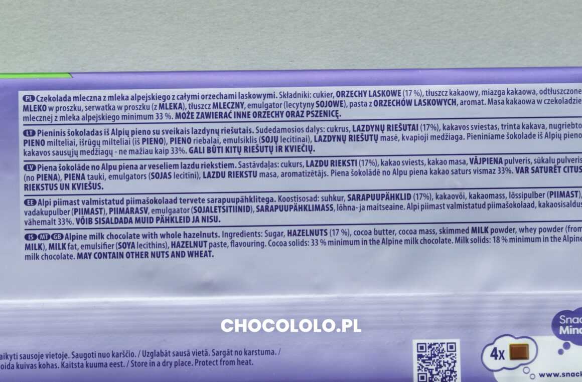 Milka z całymi orzechami skład