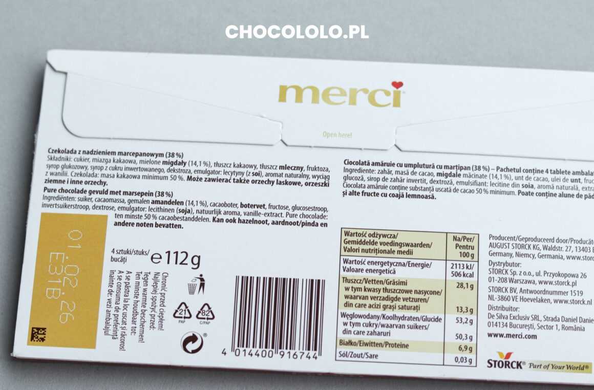 Skład czekolady merci z marcepanem