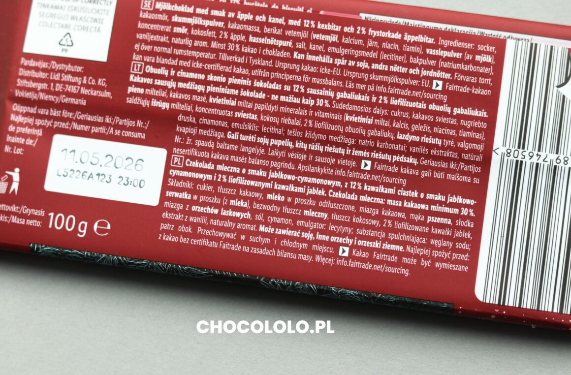 skład czekolady Fin Carre z jabłkami i cynamonem