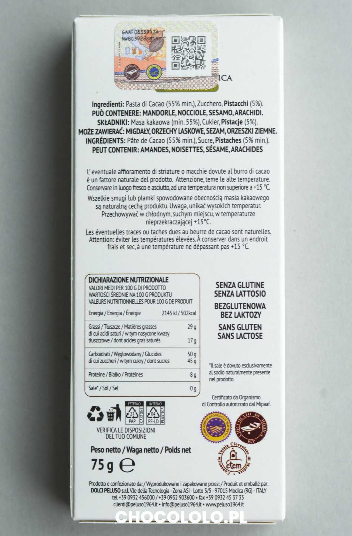 skład czekolady peluso z modiki