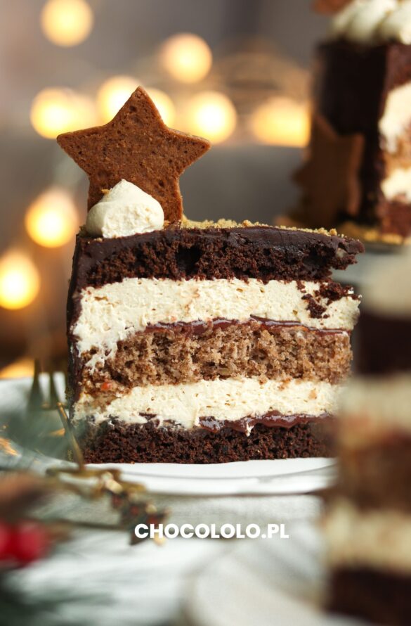 świąteczny tort z czekoladą, orzechami i kajmakiem