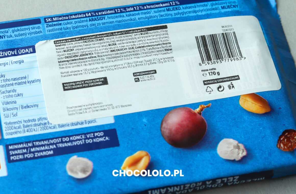 Czekolada Studentska mleczna z dodatkami skład