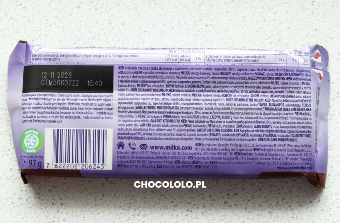 milka bubbly cappuccino skład