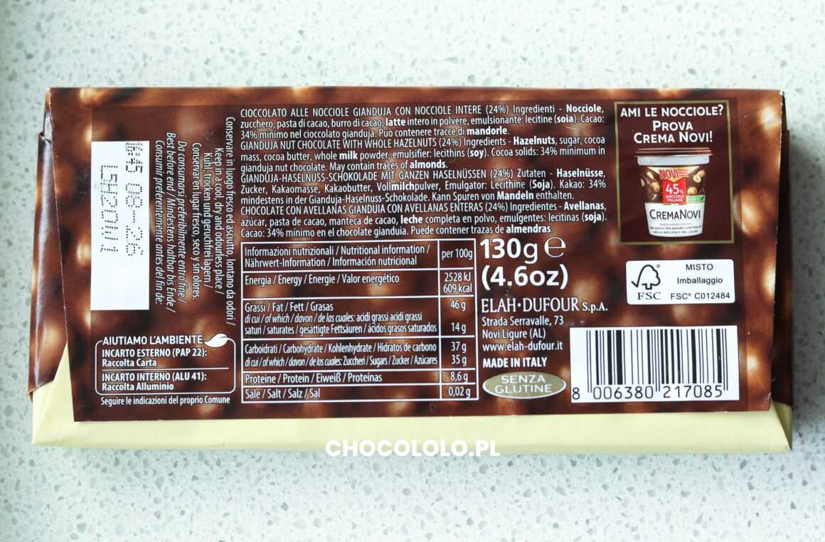 skład czekolady mlecznej novii gianduja