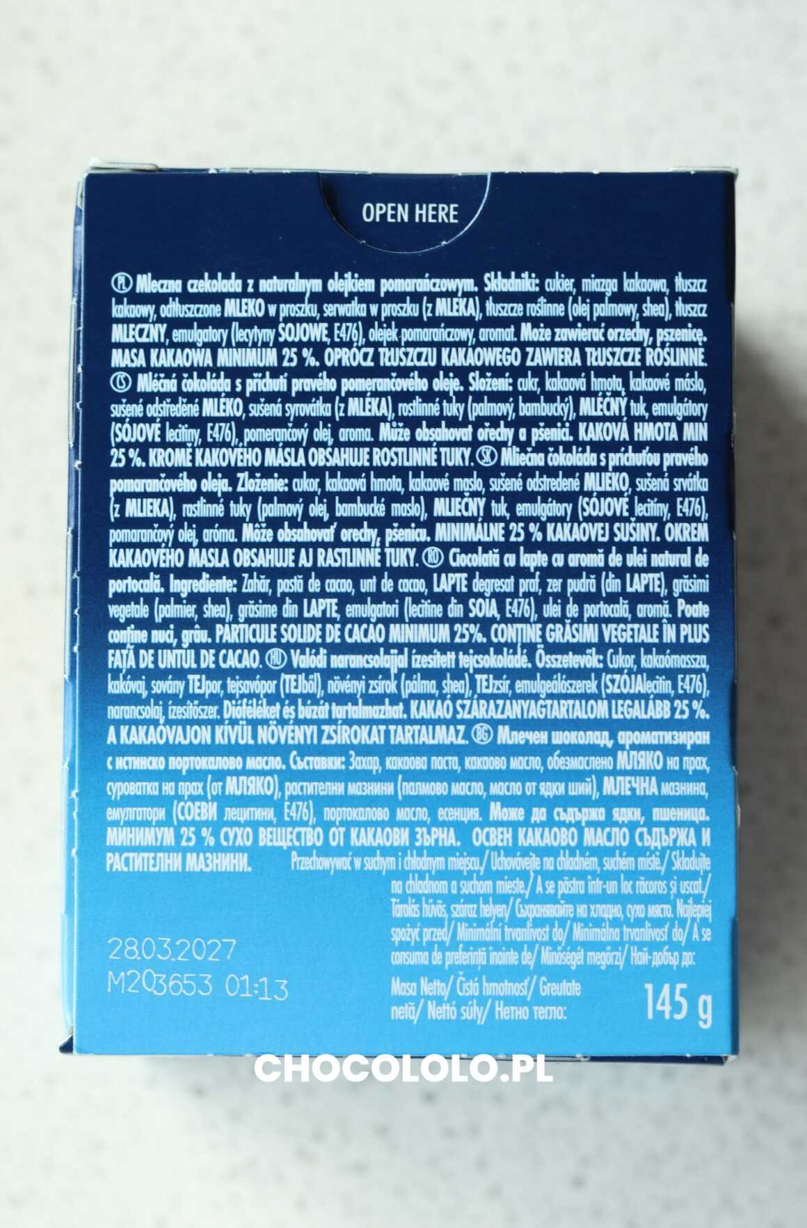 terrys czekolada mleczna z olejkiem pomarańczowym skład